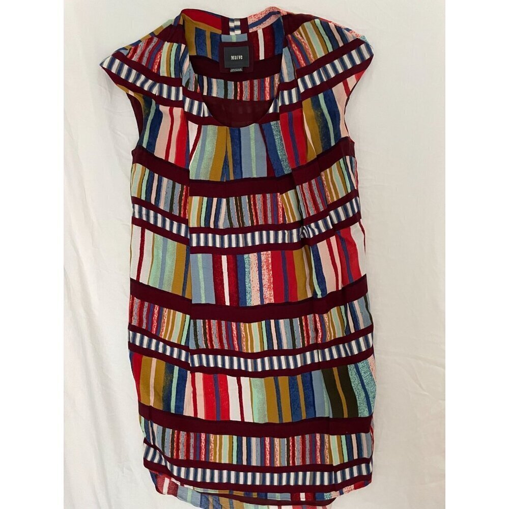 Anthropologie Maeve Boho Cap Sleeve Multicolor Striped Dress US 8 UK 12 EU 40